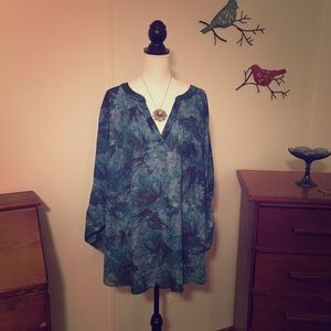 🔴 Ava & Viv Blue Printed Tunic 3X Great Condition